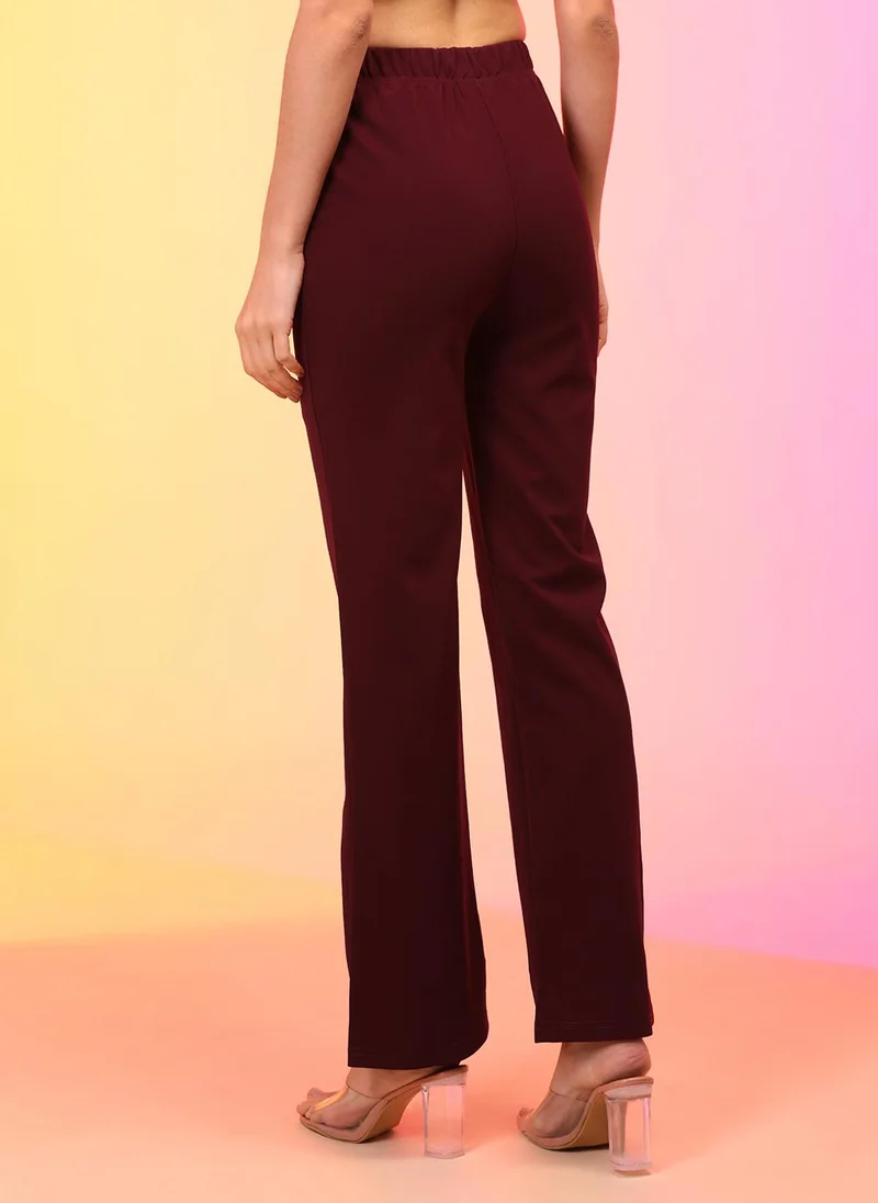 globus Globus Women High-Rise Easy Wash Pleated Bootcut Trousers